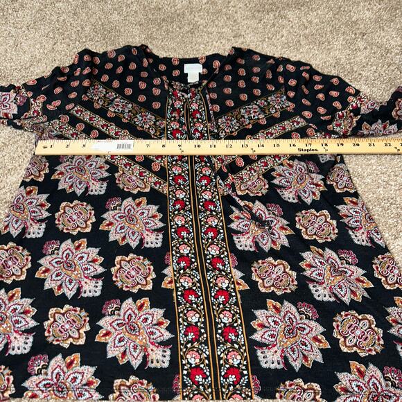 Chico's Parisian Medallion Lace-Up Top SZ 2 (LG) boho flowy 3/4 sleeve neck tie - Picture 5 of 10